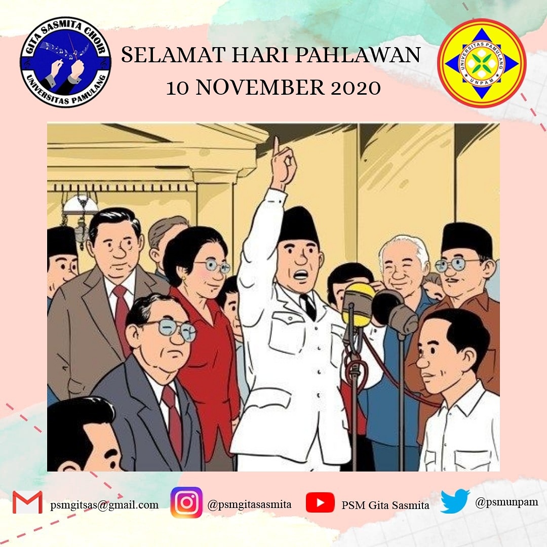 Darahmu tumpah di tanah pusaka, jiwamu mengawal tegaknya Indonesia. Engkau pahlawanku, engkau kusuma negaraku. – Selamat Hari Pahlawan 10 November.

#psmgitasasmitaunpam #choir #HariPahlawan2020