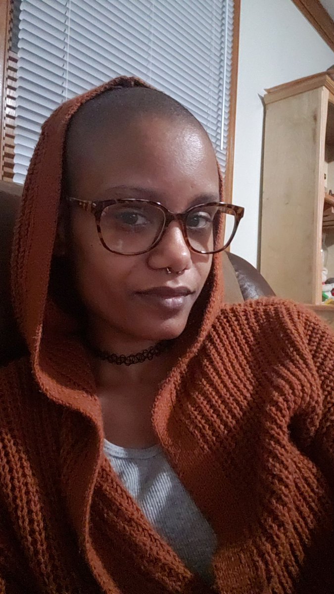 genesiz613's tweet photo. Annnddd im back!! Watchin scary movies, all by my lonesome, cute as I wanna be!
#BaldIsBeautiful! #HappyWithMyBaldHead
#FutureDisabledModel
(Genesiz w/bald head in a brown hooded sweater with glasses) https://t.co/ch4Sm0u8je