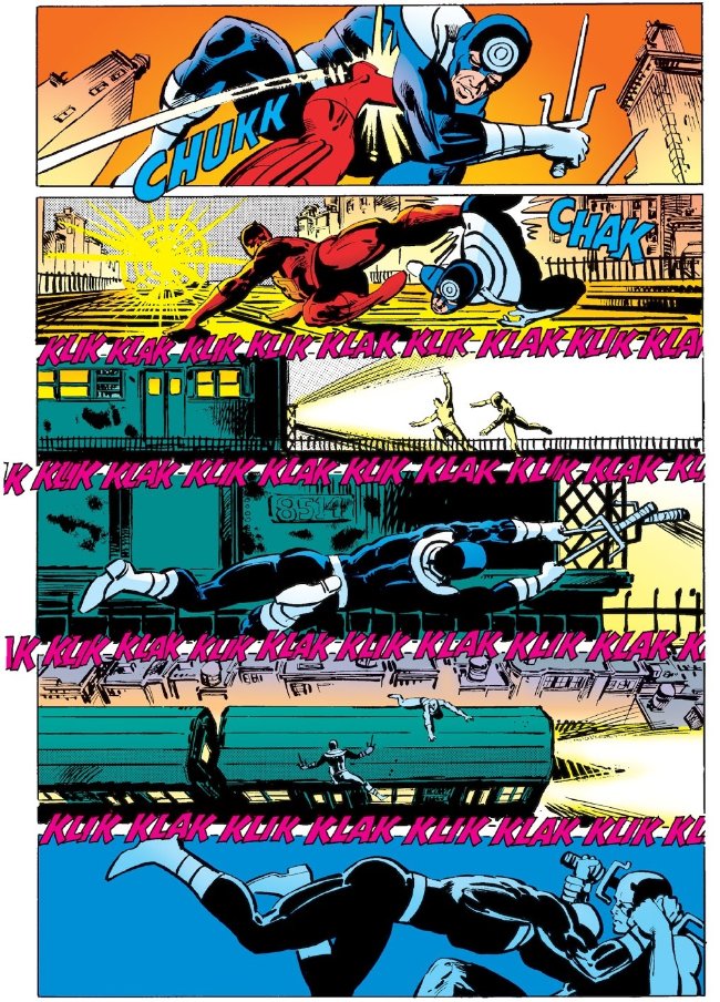 In issue #181 (April 1982), he attempts to murder Bullseye by throwing him off a tall building;Daredevil Vol 1 #181April, 1982by Frank Miller and Klaus Janson