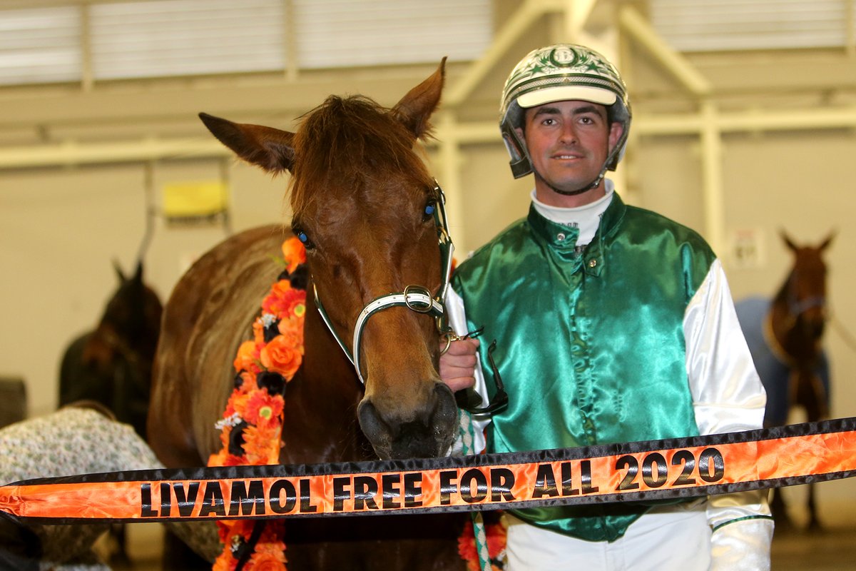 AddingtonNZ's tweet photo. Congratulations to Bob Butt! The winning driver of Heavyweight Hero in the @livamol NZ Trotting Free For All! https://t.co/Q4BRfBrrcb
