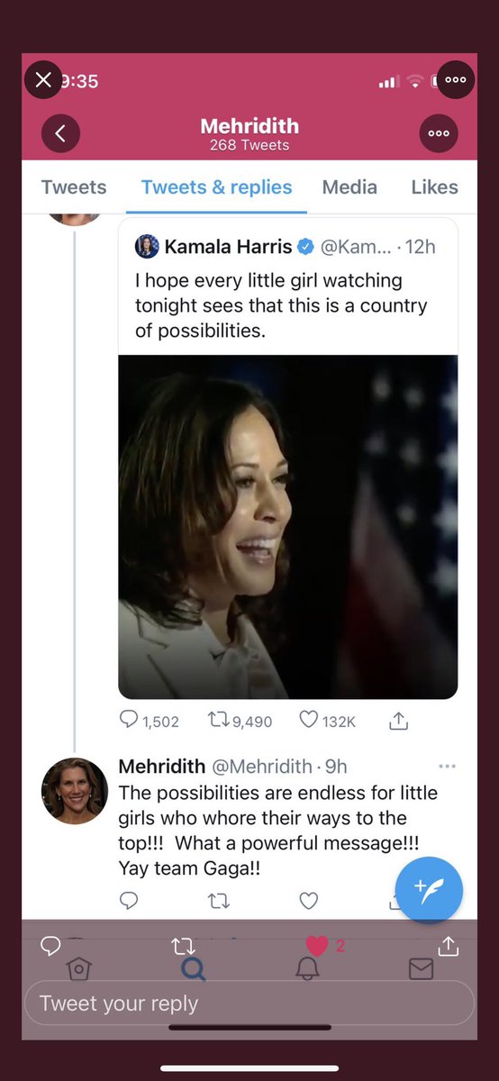 BetsyRoss1777's tweet photo. @davenewworld_2 @50shades Mehridith Venverloh, mother of 4 daughters, posted these vulgar and racist comments about VP elect Harris... got caught and as a result her husband lost his job. https://t.co/Y8Jv2K8AWb