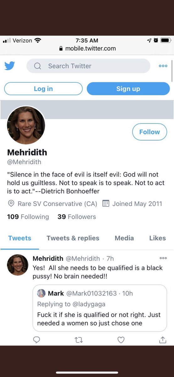 BetsyRoss1777's tweet photo. @davenewworld_2 @50shades Mehridith Venverloh, mother of 4 daughters, posted these vulgar and racist comments about VP elect Harris... got caught and as a result her husband lost his job. https://t.co/Y8Jv2K8AWb
