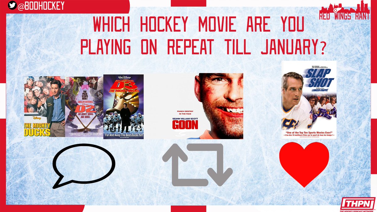 Red_Wings_Rant's tweet photo. Which hockey movie is gonna be on repeat in your living room till January?

Like for Slap Shot
RT for Goon
Quack in the comments

#LGRW 
#HockeyTwitter 
#THPN https://t.co/cb0CCgmfbu