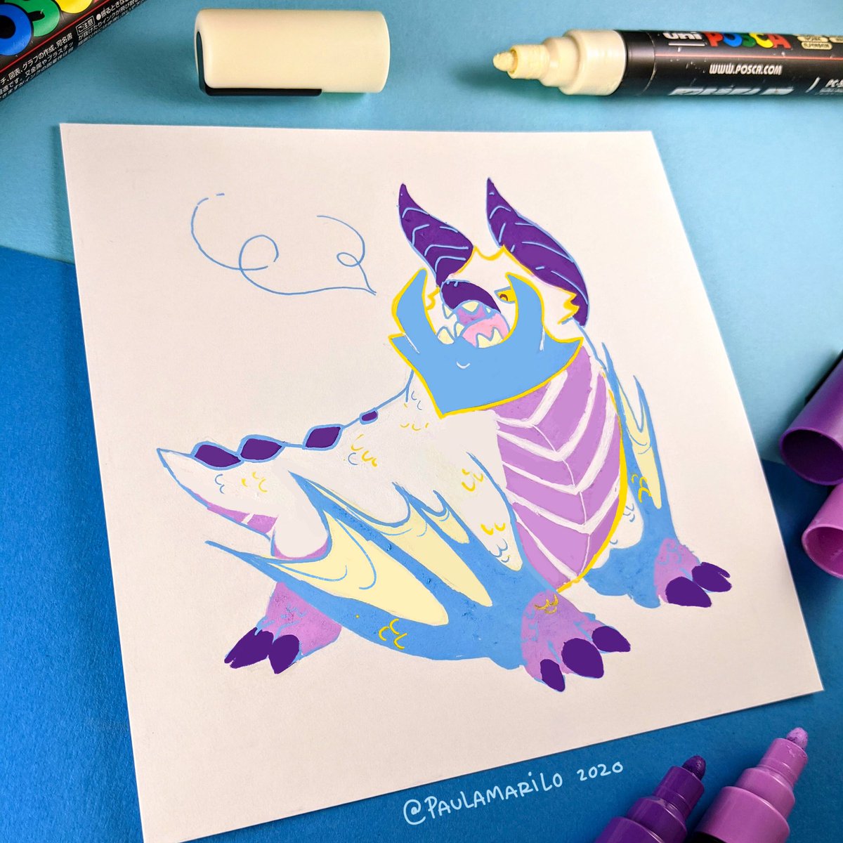 paulamarilo's tweet photo. Day 12
#MariloBeastober : Toothy
#Creatober2020 : Prehistoric + Tundra
Long ago, Winged Taurodons dominated the land. They used their giant tusks for digging vast snow tunnels.
#posca #poscaart #inktober #drawingprompt #peachtober20  #inktober2020 #tintubre #creaturedesign https://t.co/W3OJfana24