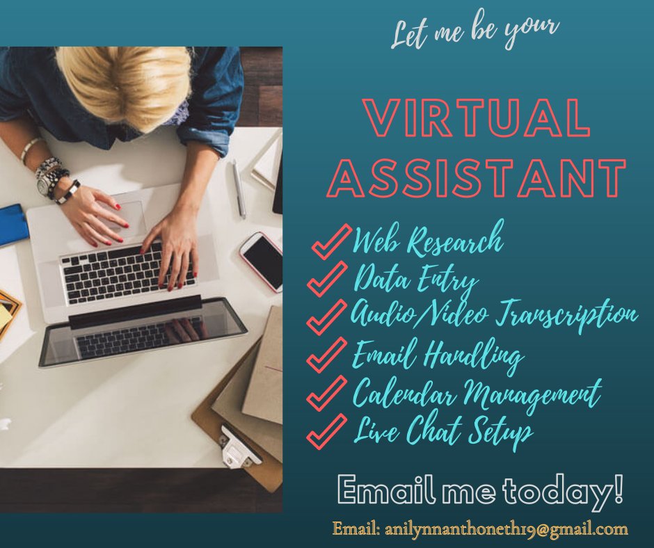 AniAnthoneth's tweet photo. We can provide these tasks for your business.
Just message us at anilynnanthoneth19@gmail.com
We are honor to serve you!
#hireavirtualassistant #virtualassistance #virtualassistant #VAworks #VAservices https://t.co/Wa82e79hKx