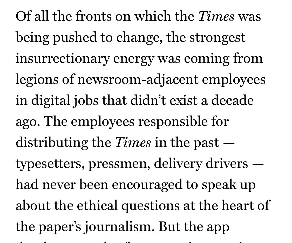 Two: I call this the “digital orchestra.” Tasks and people are no longer time-separated in the news production process. We all play our instruments simultaneously. Developers (for example) inject their perspective early in the process. This is a good thing.