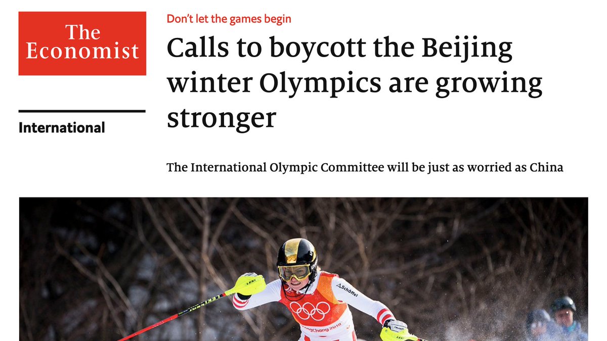 The Economist article on the call to boycott 2022 Beijing Winter Olympics “Calls to boycott the event are stronger now than they were in 2008. In September more than 160 human-rights organisations called on the IOC to withdraw the games from Beijing.” https://www.economist.com/international/2020/11/08/calls-to-boycott-the-beijing-winter-olympics-are-growing-stronger