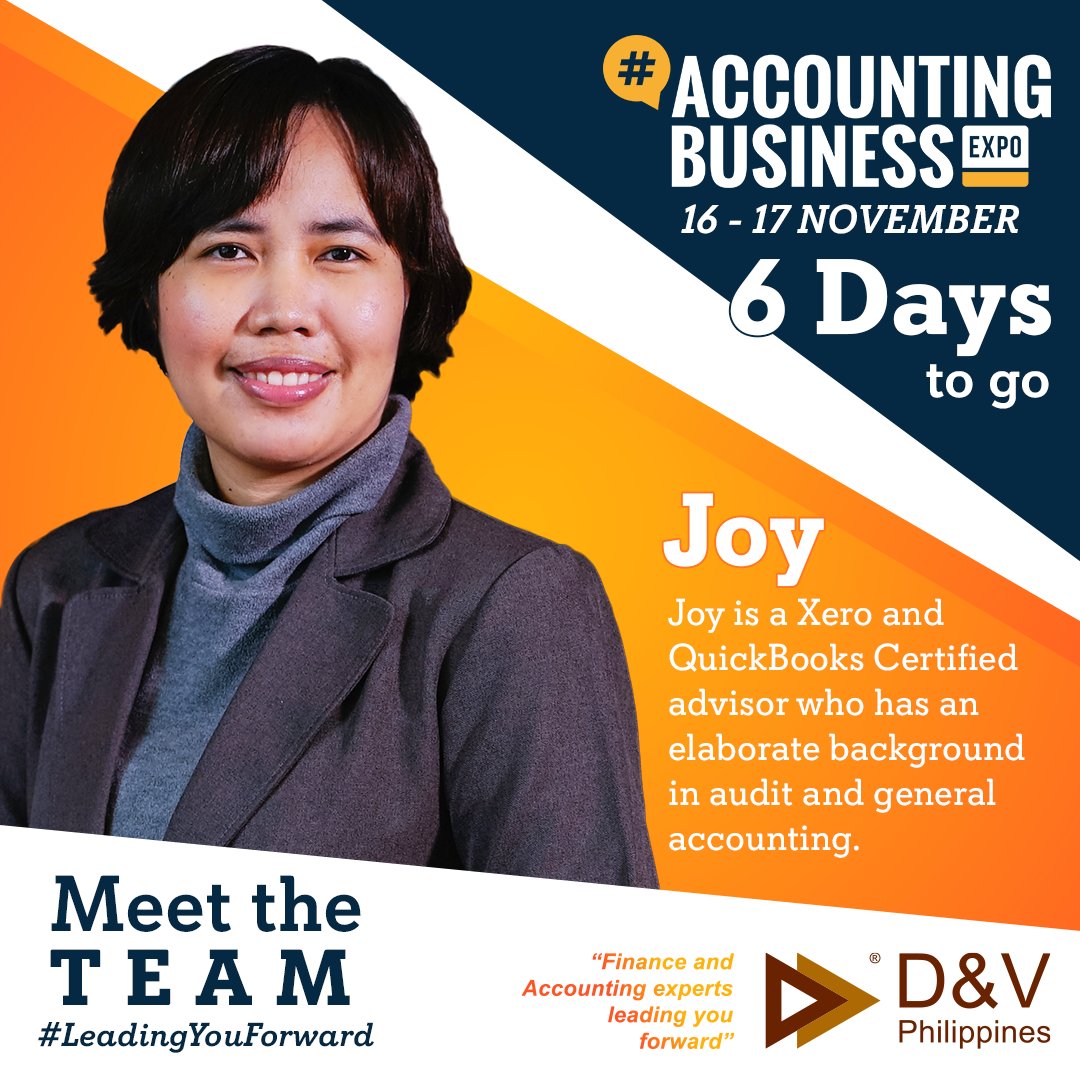 dvphilippines's tweet photo. Connect with over 130 exhibitors for this year's first-ever virtual @AccountingBExpo
Get to meet Joy and the D&V Philippines team to discover how outsourcing can help your business grow.
See you there!
#ABE2020 #AccountingBusinessExpo #ABExpo #outsourcing #accounting https://t.co/Bduq7JLkyk