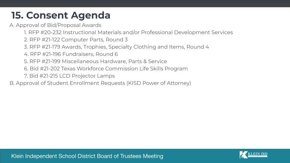 Bacteriën Laptop moordenaar Klein ISD on Twitter: "The #KleinISDBoard has approved Agenda Items 8-11  https://t.co/G2G50AaQxr" / Twitter