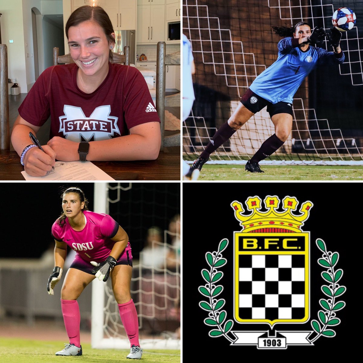 uppervathletes's tweet photo. ✍️⚽️🇵🇹 SIGNED! Upper V Athlete and former @HailStateSOC and @AztecWSoccer GK @GabbyEnglish has inked her first pro contract with Portuguese club @boavistaoficial. English joins her new team for the 2020/2021 season. Congrats Gabby! #boavistafc #hailstatesoc #aztecwsoccer https://t.co/u3aDSdAxbk