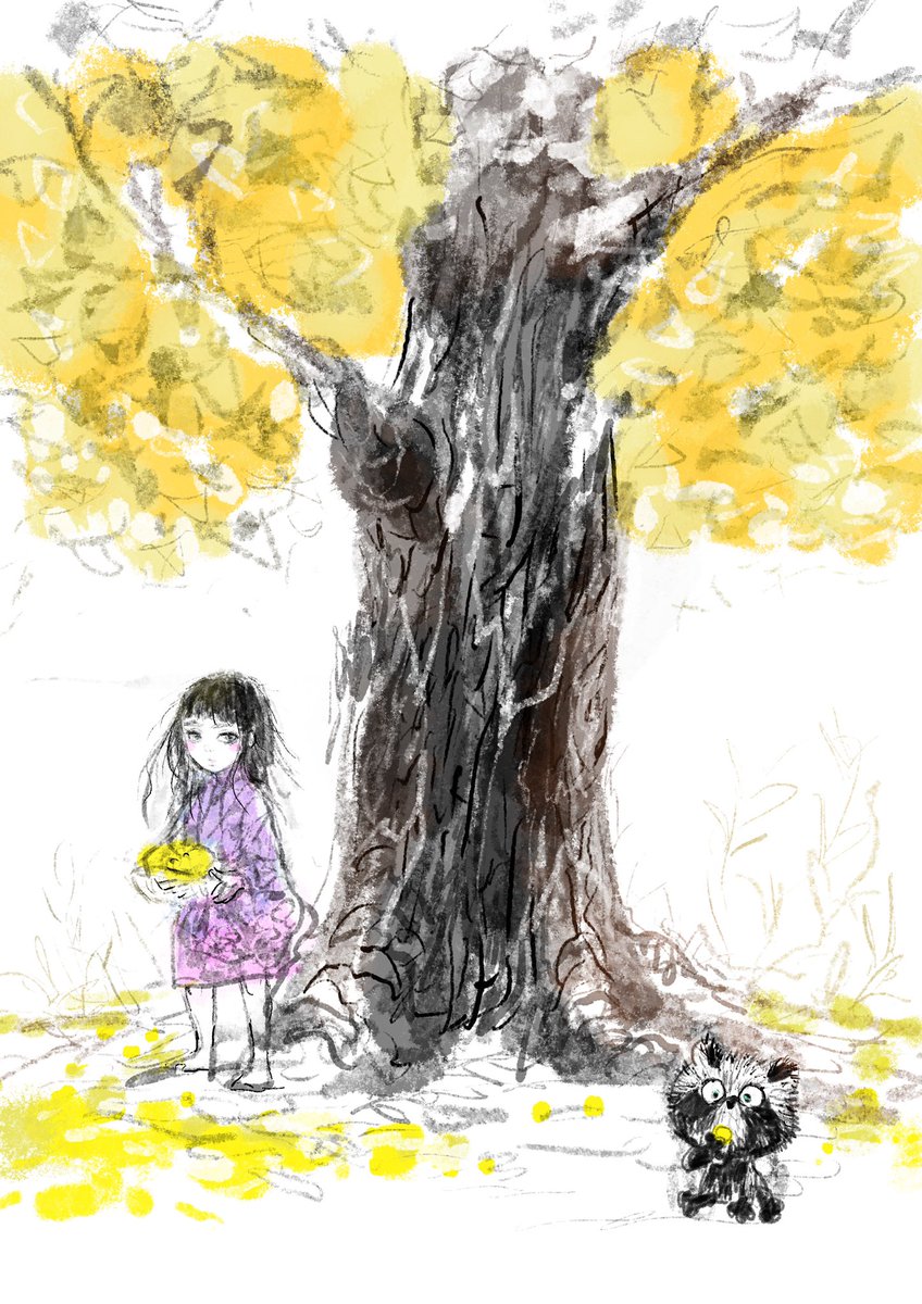 「銀杏拾い。 」|妖怪喫茶ひとがた(茶谷明茂)のイラスト