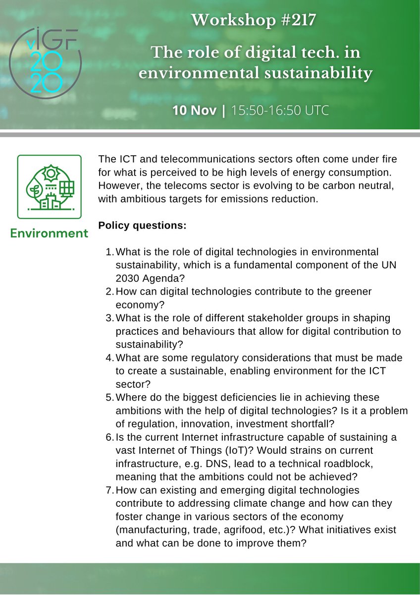 igf_environment's tweet photo. Starting at 15:50 UTC in the #IGF2020 #environment track: Workshop #217, The role of digital tech. in environmental #sustainability

Session details:  https://t.co/s7a42lT0YU

YouTube livestream of this session available from https://t.co/diKP1SA4Gi https://t.co/QtaVBwBf1Q