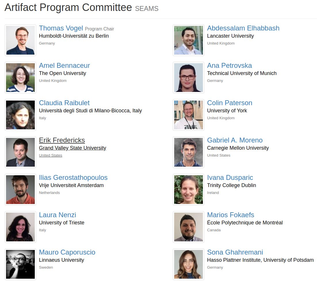 We are looking forward to your artifacts to be submitted to <a href="/SEAMSconf/">SEAMS</a>'21. I am very happy that each of them has joined the PC of the artifacts track to make it a successful track.

Call for Artifacts: conf.researchr.org/track/seams-20…
Abstract submission deadline: 15 Jan 2021
#seams21