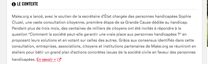 Chamorro5Elena's tweet photo. [ Thread #Handicap #Validisme #Inclusion #MakeOrg #ActionHandicap] Une politique du handicap construite à coup de votes en ligne: « pour » et « contre » des mentions « coup de cœur» (sic), « banalité », « surtout pas ! » et « réaliste ». 👇 https://t.co/btDqTAJEkn
