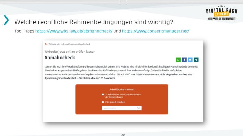 digital_bash's tweet photo. Welche rechtlichen Rahmenbedingungen muss ich bei meiner Website beachten? Patrick Klingberg (@pktweets) nennt bei The Digital Bash EXTREME einige Tools, die dir weiterhelfen, um etwa einen Abmahncheck zu machen.
#digitalbash20 #internetrecht #website https://t.co/wRvJpFugxO