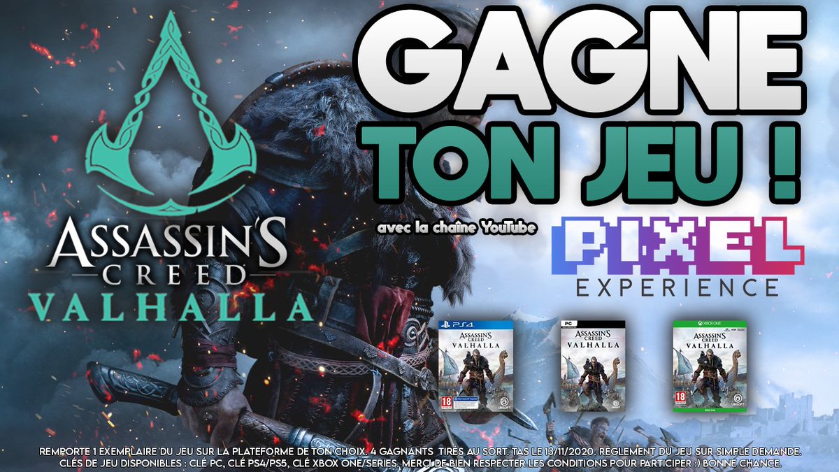ACExperienceYT's tweet photo. 📢 CONCOURS : Gagne #AssassinsCreedValhalla sur la plateforme de ton choix !
Pour participer c'est très simple 💥
👉 Follow @PixelExp_YT 
👉 RT ce Tweet
👉 Dis nous sur quelle plateforme tu voudrais le jeu en commentaire ! Bonne chance à tous. https://t.co/cZRAsY88Ct