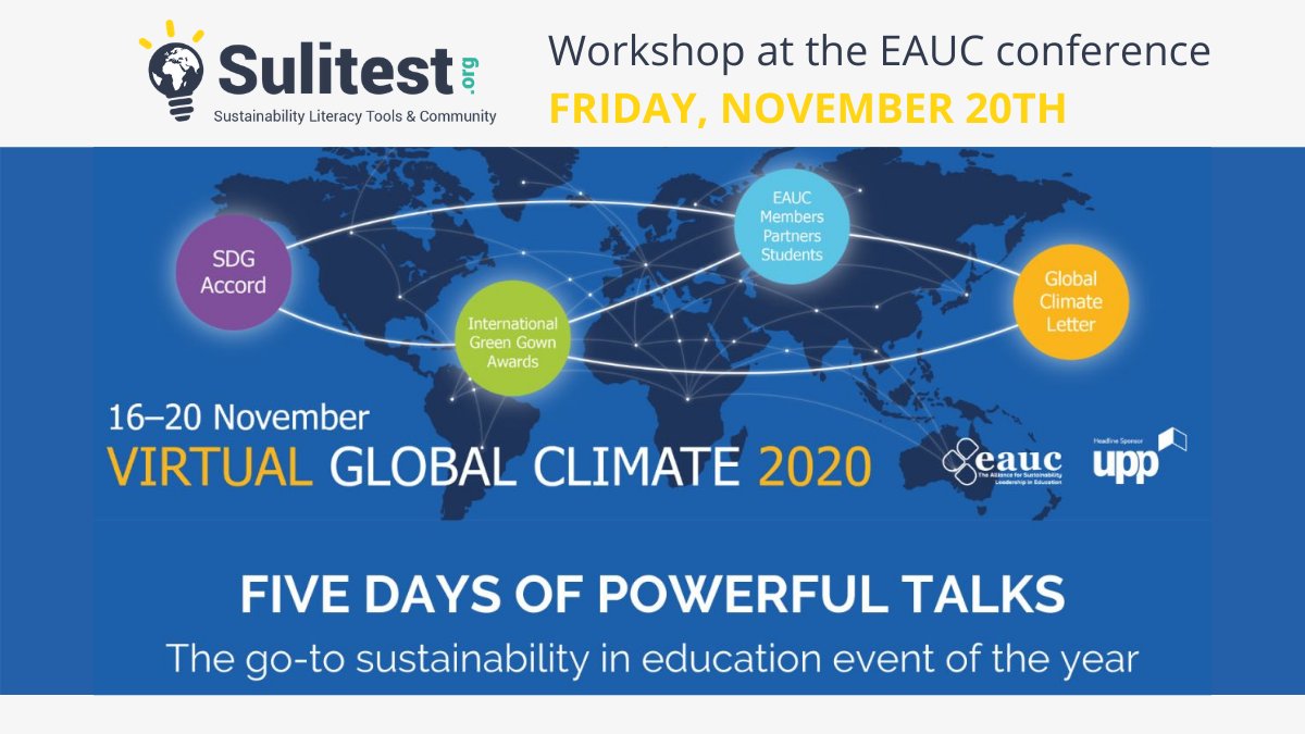 Sulitest's tweet photo. COMING SOON! Sulitest will have the pleasure to host one interactive workshop, on Friday, November 20th at the Global Climate 2020 Conference.
Check out the whole programme here: https://t.co/qoVvqwaeDC
@EAUC #ESD #Sustainability #Education #EAUC #Agenda2030 https://t.co/raq1MOZeEP