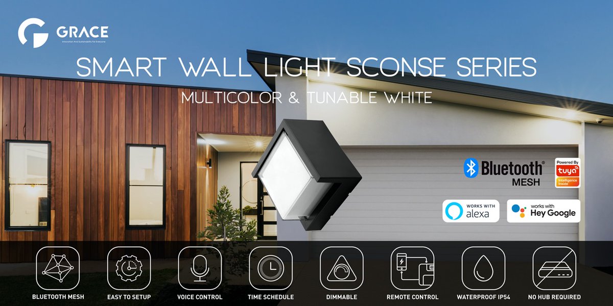 GraceSmartHome's tweet photo. Discover the new Smart Wall Light Series SCONSE.
Multicolor & Tunable White. Bluetooth Mesh Connection.
Dimmable. Voice Control, it works with Google Assistant and Alexa.
Waterproof IP54. Create schedules and groups with other Smart Lights.
#GraceSmart #SmartLighting #SmartHome https://t.co/efDRF80sZG