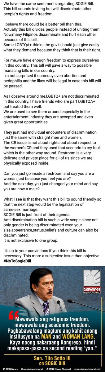 EzTampos's tweet photo. "Anti-discrimination bill is such a wide scope since not only gender is being discriminated even your size, appearance, status, beliefs and culture can also be discriminated." https://t.co/KDR26GHhyT
