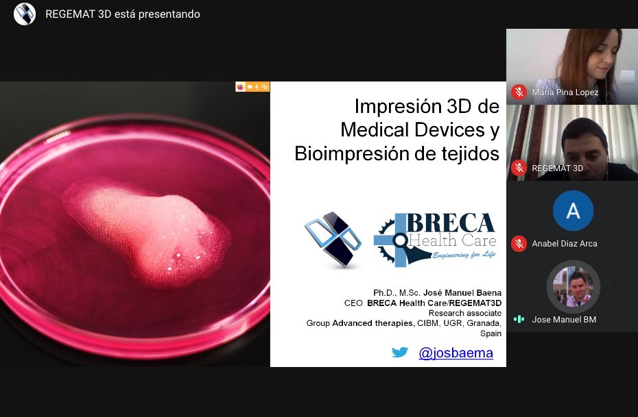 PcientificoUMH's tweet photo. #DesayunosPCUMH | Primera de las sesiones en la jornada de hoy: "Impresión 3D de Medical Devices y Bioimpresión de tejidos".

👨🏻‍💻 A cargo de @josbaema, CEO y cofundador de @REGEMAT3D.

#FormaciónOnline #Tecnología3D https://t.co/E95iP9jv6G