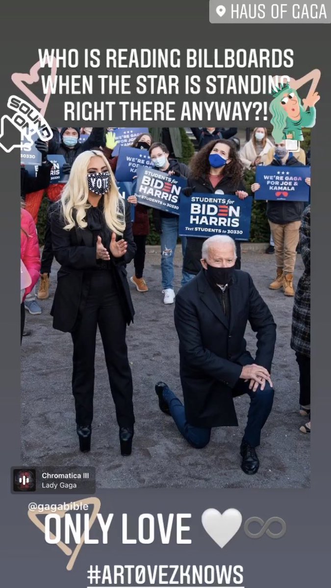 Artovez's tweet photo. Who is reading #billboards when #thestar is standing right there anyway?! #weregaga #forjoeandkamala #houseofgaga #gagaforpresident #joeandgaga #gagaandjoe #forbiden #harriskamala #gagavote #chromatica #chromaticaIII #ladygaga #USPresidentialElections2020 #onlylove #artøvezknows https://t.co/s9J16tqI2b