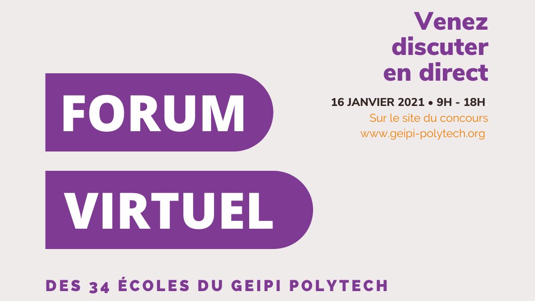 supgalilee's tweet image. #Forum #GeipiPolytech
Prochain forum virtuel avec 34 écoles du groupe @GeipiPolytech. @supgalilee vous donne rendez-vous le 16 janvier de 9h à 18h afin de pouvoir poser toutes vos questions. 

geipi-polytech.org