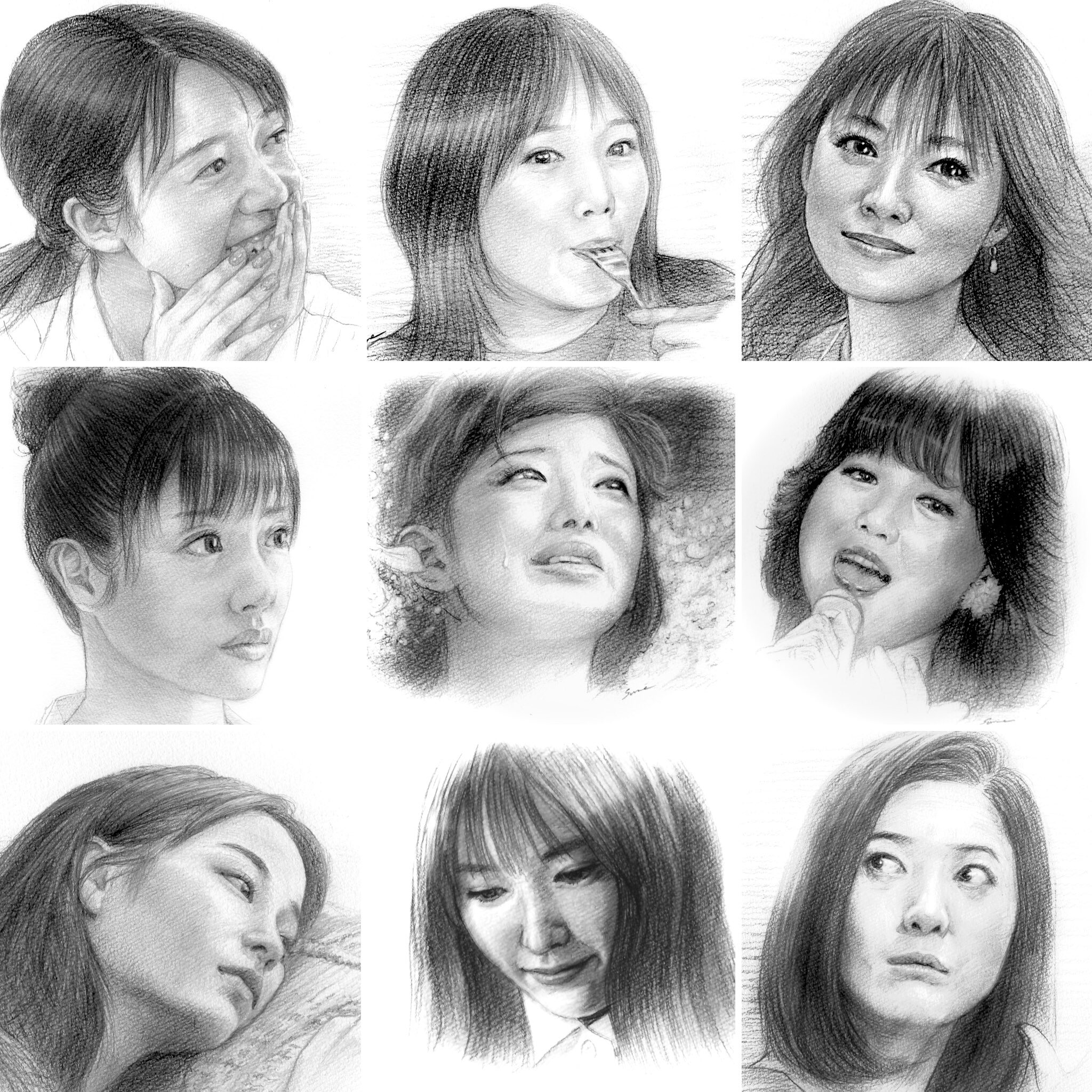 似顔絵ファーム 秋の鉛筆デッサンまとめ1 上白石萌音 本田翼 深田恭子 石原さとみ 山口百恵 松田聖子 広瀬すず 新垣結衣 吉高由里子 歌手 女優 Pencilsketch 似顔絵 似顔絵依頼 両親贈呈品 結婚祝い イラスト Illustration Drawing