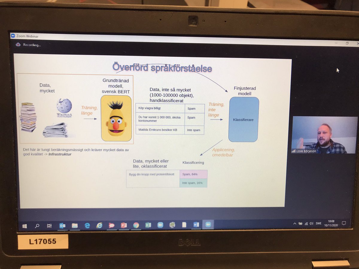 DrakeTuija's tweet photo. Love Börjeson presenterar hur KB-labb arbetar med och tränar språkförståelse på stora mängder av data #librisdag2020 https://t.co/nGSUOYqryB