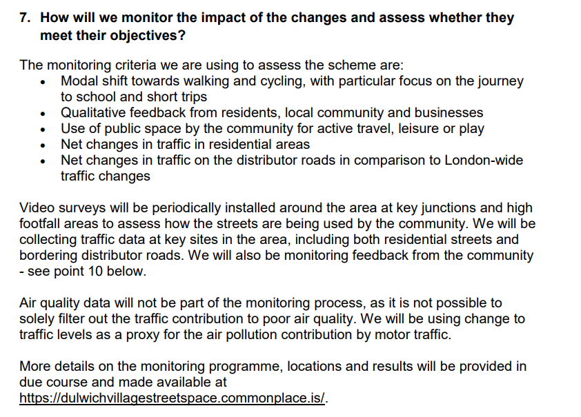 So how *will* the schemes be assessed? We found this answer in the Dulwich Village Streetspace FAQ from July.