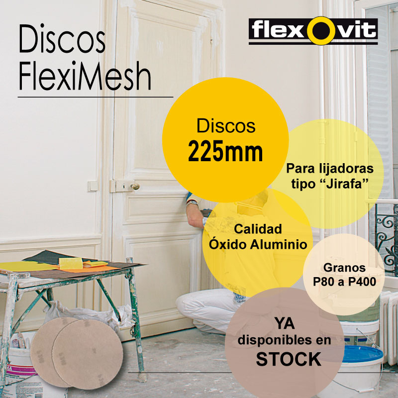Flexovit_ES's tweet photo. FlexiMesh, ampliamos la oferta de #FlexiMesh nuestros mejores discos de lijado con el fin de adaptarnos a la demanda del sector de la pintura. Ampliamos la oferta con el diámetro 225, compatible con las lijadoras tipo "Jirafa".
#FlexovitAbrasivosEspaña
#Abrasivos #saintgobain https://t.co/etTUlq0Z8J
