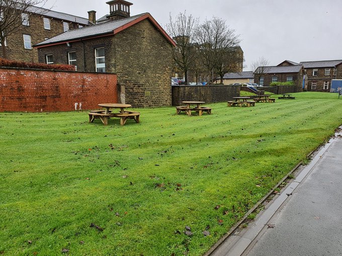 NHSCharities's tweet photo. Funding from our Covid-19 Appeal has allowed @ELHTandMe to provide brand new benches, so staff and visitors to the Royal Blackburn Teaching Hospital site can take a break outside. 🌈 #NHS #Charity https://t.co/re9PvGEwj2