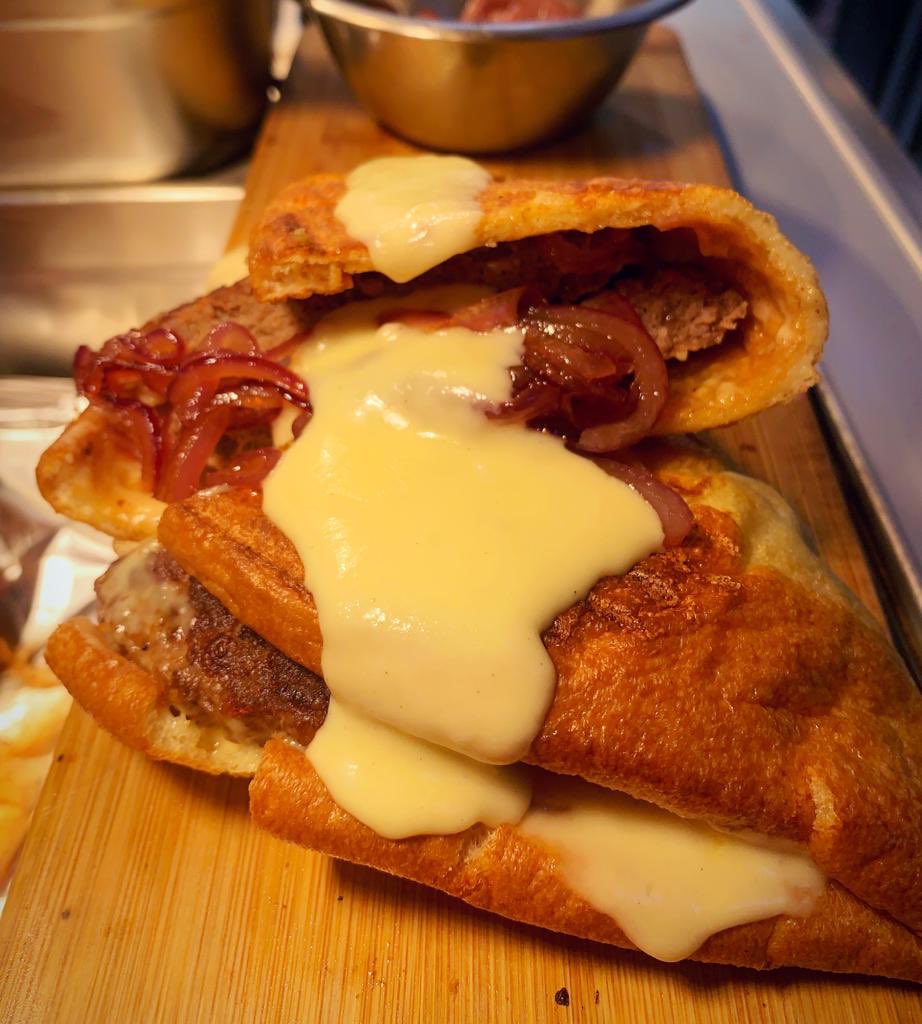 6OZ DOUBLE CHEESE BURGER WITH CARAMELISED ONIONS WRAPPED IN A YORKIE 🐷❤️🐷❤️PLEASE SHARE ❤️🐷❤️