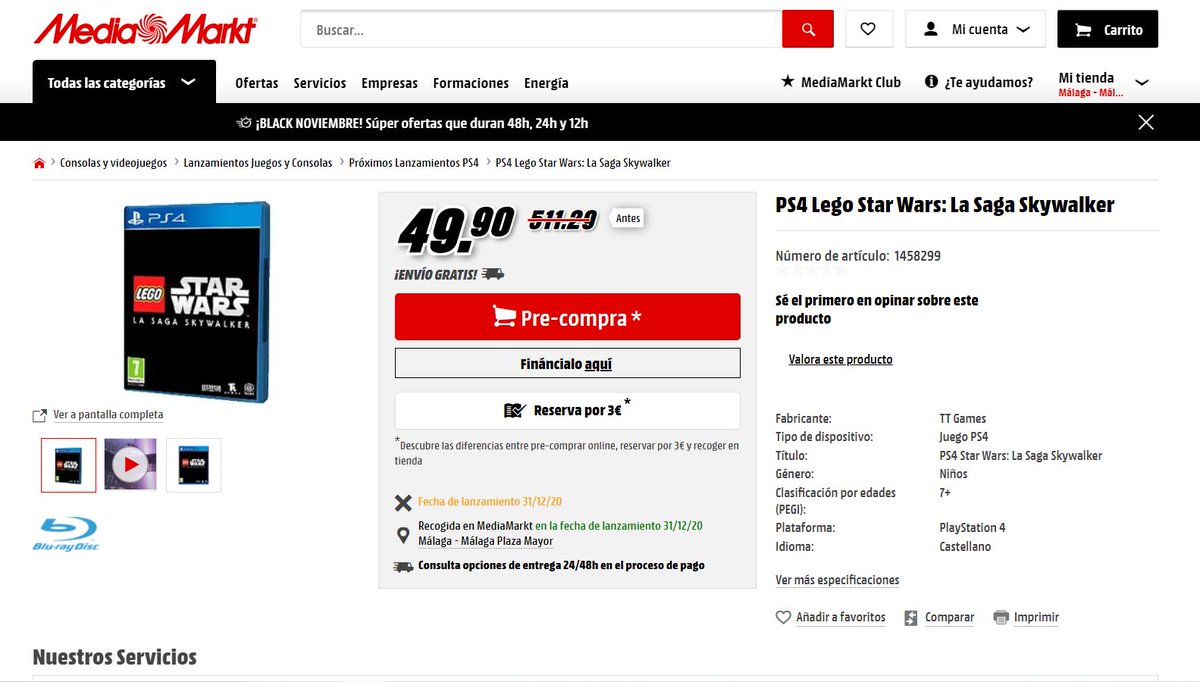 JuanBucanan's tweet photo. RT 

¿Queréis ver cómo funciona el black friday?🤬
Se usan anuncios engañosos y fraudulentos para captar a posibles clientes y se aumenta el precio un 1000%.

@MediaMarkt_es @MediaMarktGames se te ve el plumero

#BlackFriday #BlackFraude #Videojuegos #Lego #Starwars #LegoStarWars https://t.co/2ym6dzOvrP