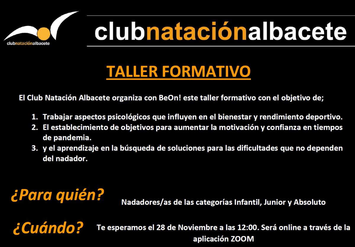 CNAlbacete's tweet photo. 📢Taller Formativo Online!!💻📒 El próximo día 2⃣8⃣ a las 1⃣2⃣ estaremos con @andreacerre en un taller de psicología deportiva para nadadores. No lo dudes y apúntate aquí 👇 https://t.co/LyQQC0Ba2h https://t.co/MIiDz7VCZ5