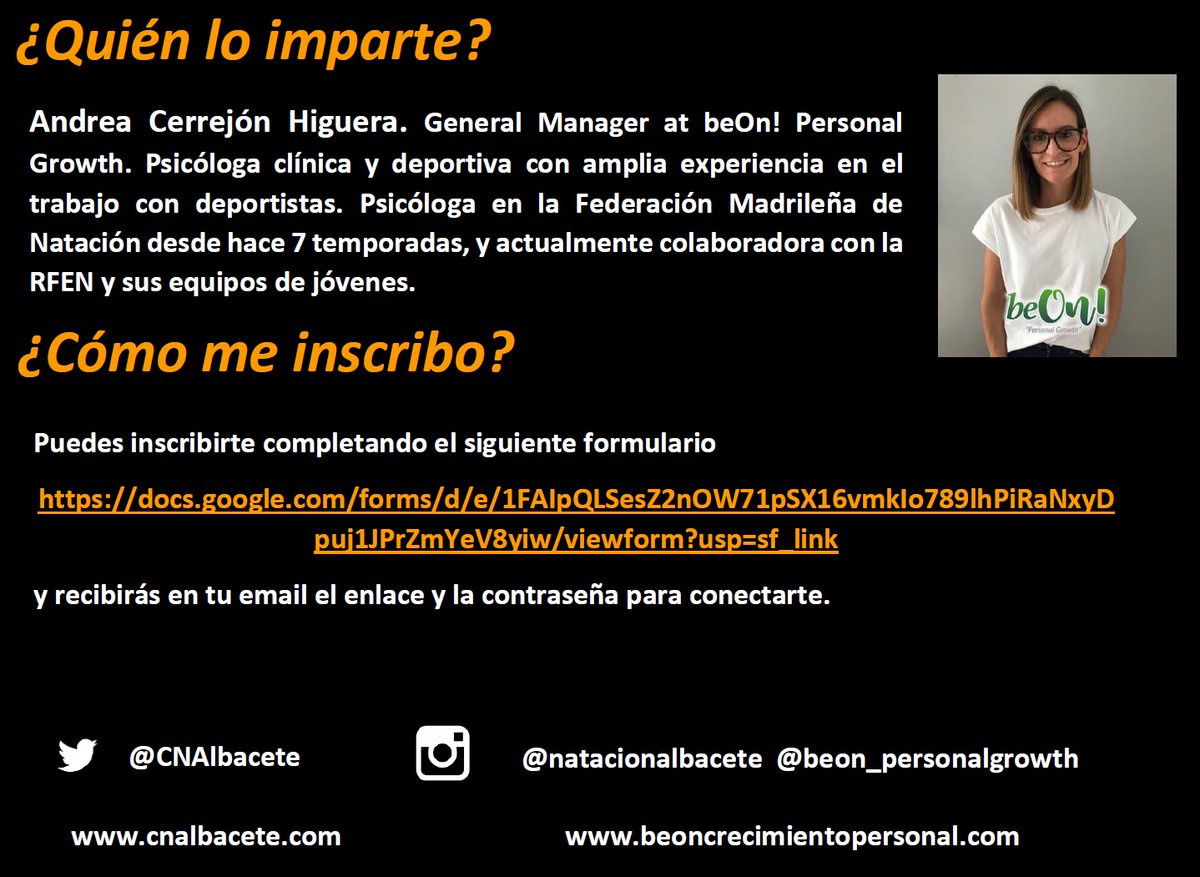 CNAlbacete's tweet photo. 📢Taller Formativo Online!!💻📒 El próximo día 2⃣8⃣ a las 1⃣2⃣ estaremos con @andreacerre en un taller de psicología deportiva para nadadores. No lo dudes y apúntate aquí 👇 https://t.co/LyQQC0Ba2h https://t.co/MIiDz7VCZ5