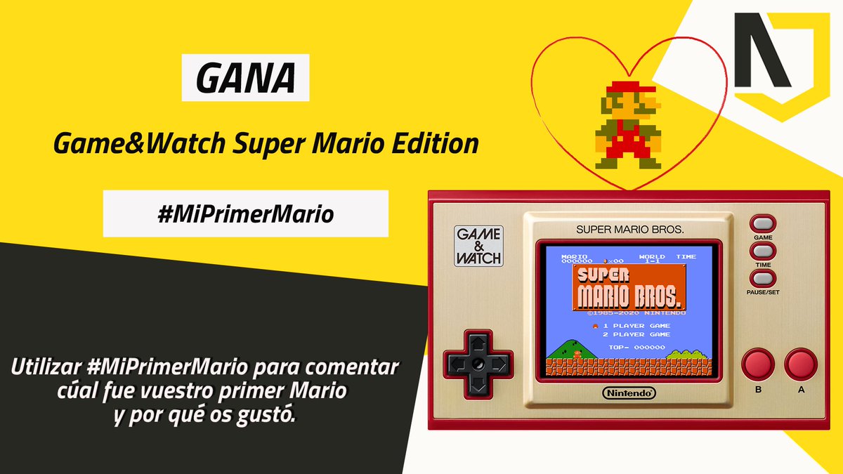 Areajugones's tweet photo. 🚨 SORTEO GAME&amp;WATCH🚨

1⃣Síguenos y RT
2⃣Comenta con el hashtag #MiPrimerMario cuál fue tu primer juego de la saga y qué te gustó de él

✅ Sin límite de mensajes
⏰ Finaliza a las 23:59 de hoy. Solo válido en España- https://t.co/OsrgJrYdDb