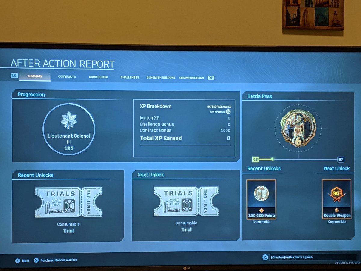 CBPoindexter's tweet photo. @ATVIAssist This keeps happening, #CallOfDuty #Warzone #ZEROXP bug please help! It's making it difficult to complete the battle pass. I don't want to buy the #battlepass if I can't finish it. https://t.co/0DsdUK0KCV