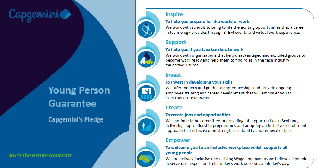 The first employers announce their support for Scotland’s Young Person Guarantee <a href="/sse/">SSE - A Better World of Energy</a> <a href="/capgeminiUK/">CapgeminiUK</a> <a href="/scotgov/">Scottish Government</a> Social Security Scotland, NHS Lothian, Scottish Forestry, Scottish Water #ypguarantee hear more dyw.scot/ypg