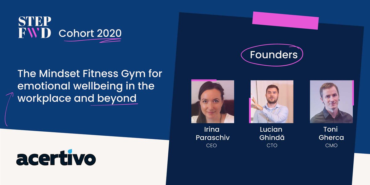 Stepfwdtoday's tweet photo. "Our vision for @Acertivo_hq is to make it easy for everyone to improve their mental health through Mindset Fitness™. Ambitious? Absolutely. Moonshot? Maybe."
🎟️Grab your ticket for StepFWD 2020 - Demo Day 👉 https://t.co/Eu1rLS1Lg5
#acertivo https://t.co/ieh2zCvJLY