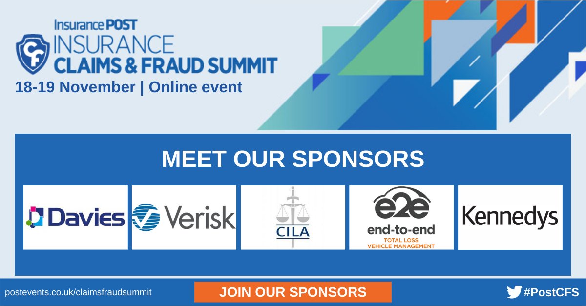 Insurance_Post's tweet photo. Join our sponsors, @Davies_Group, @Verisk, @TheCILA, @e2etotalloss, @KennedysLaw at our Claims &amp; Fraud Summit online event next week!

Register your free place: https://t.co/KxrMgTspy6 #PostCFS https://t.co/vlKOfXFnCF