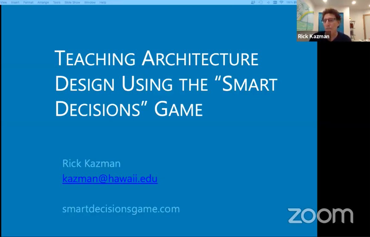 CSEETconf's tweet image. Rick Kazman kicks off the Academy of Software Engineering and Training #aseet with his presentation about Teaching Architecture Design Using the Smart Decisions Game #cseet2020 #virtualconference