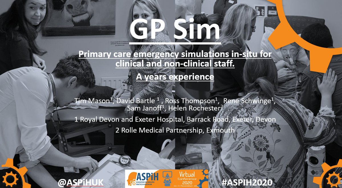 drtimmason's tweet photo. Poster presentation session 11.32-12.32
#GPsim 
In 2019 @RDE_Sim went to GP practises in #Devon and ran emergency  Simulation sessions for the whole team (clinical and non clinical) 

They improved confidence and gave the team a space to openly talk.
3/4
https://t.co/T1IIaJmvBL https://t.co/YQuNhnfvaf