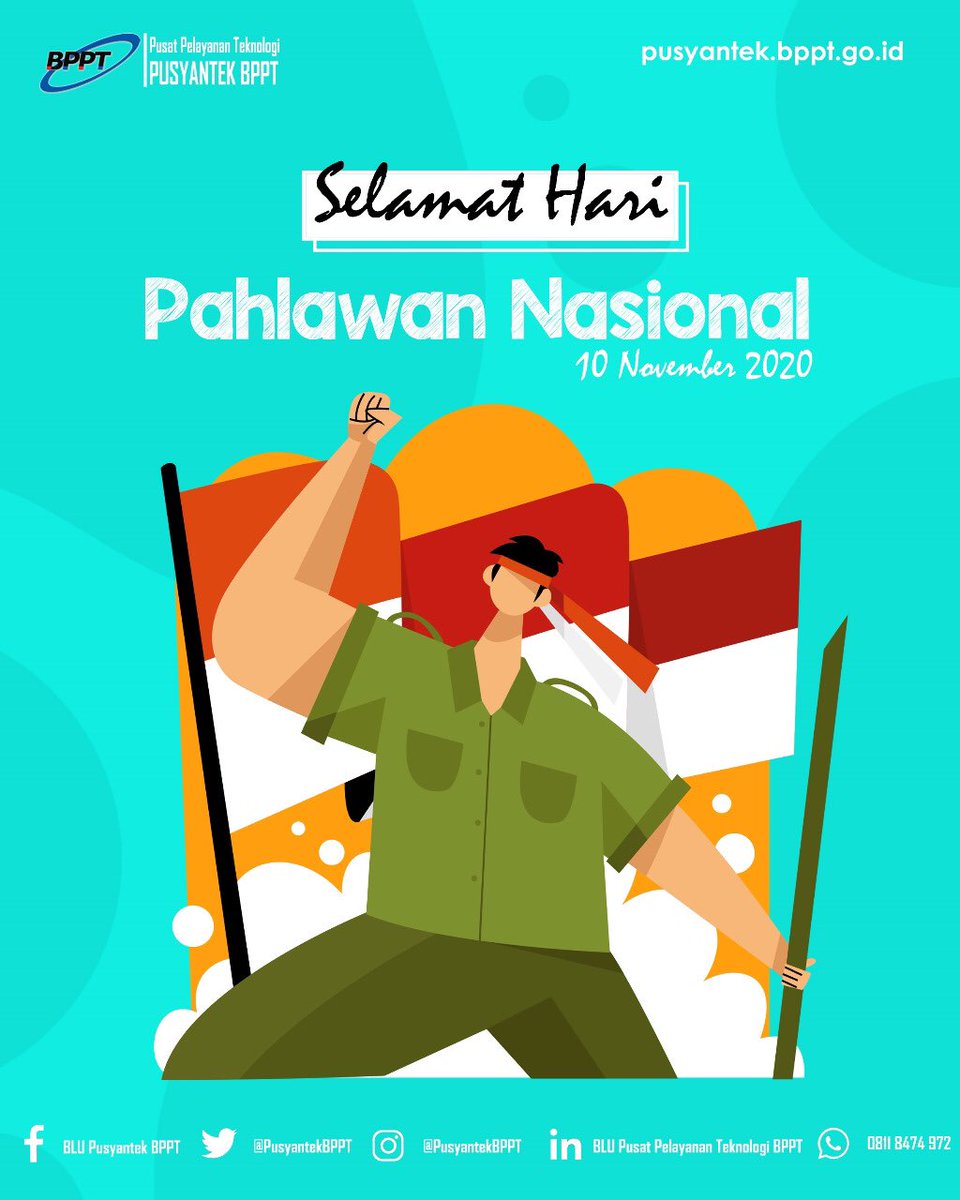 PusyantekBRIN's tweet photo. Selamat memperingati Hari Pahlawan Nasional, 10 November 2020

Ayo jadi pahlawan masa kini, apapun latar belakang dan profesi kita, berikan peranmu bagi sekitarmu ya Mitranovasi semuanya.

#haripahlawan 
#nasional 
#bpptsolidsmartspeed 
#pusyantekbppt 
#newtransformer https://t.co/M2Ego5TQhk