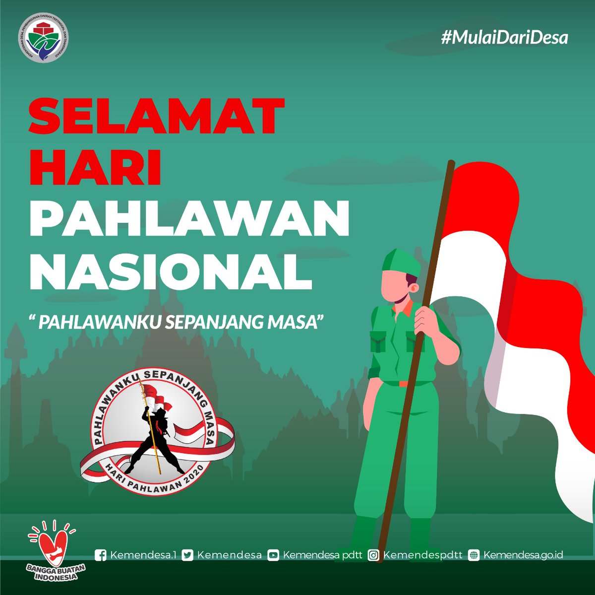 kemendespdt's tweet photo. Selamat Hari Pahlawan 10 November 2020.

#SobatDesa, masa Pandemi Covid-19 ini, mari kita hargai tenaga medis yang telah berjuang di garda terdepan dengan tetap menjaga kesehatan diri, keluarga dan lingkungan sekitar.

"Pahlawanku Sepanjang Masa"

#HariPahlawan2020
#MulaiDariDesa https://t.co/nLRfGHCoxu
