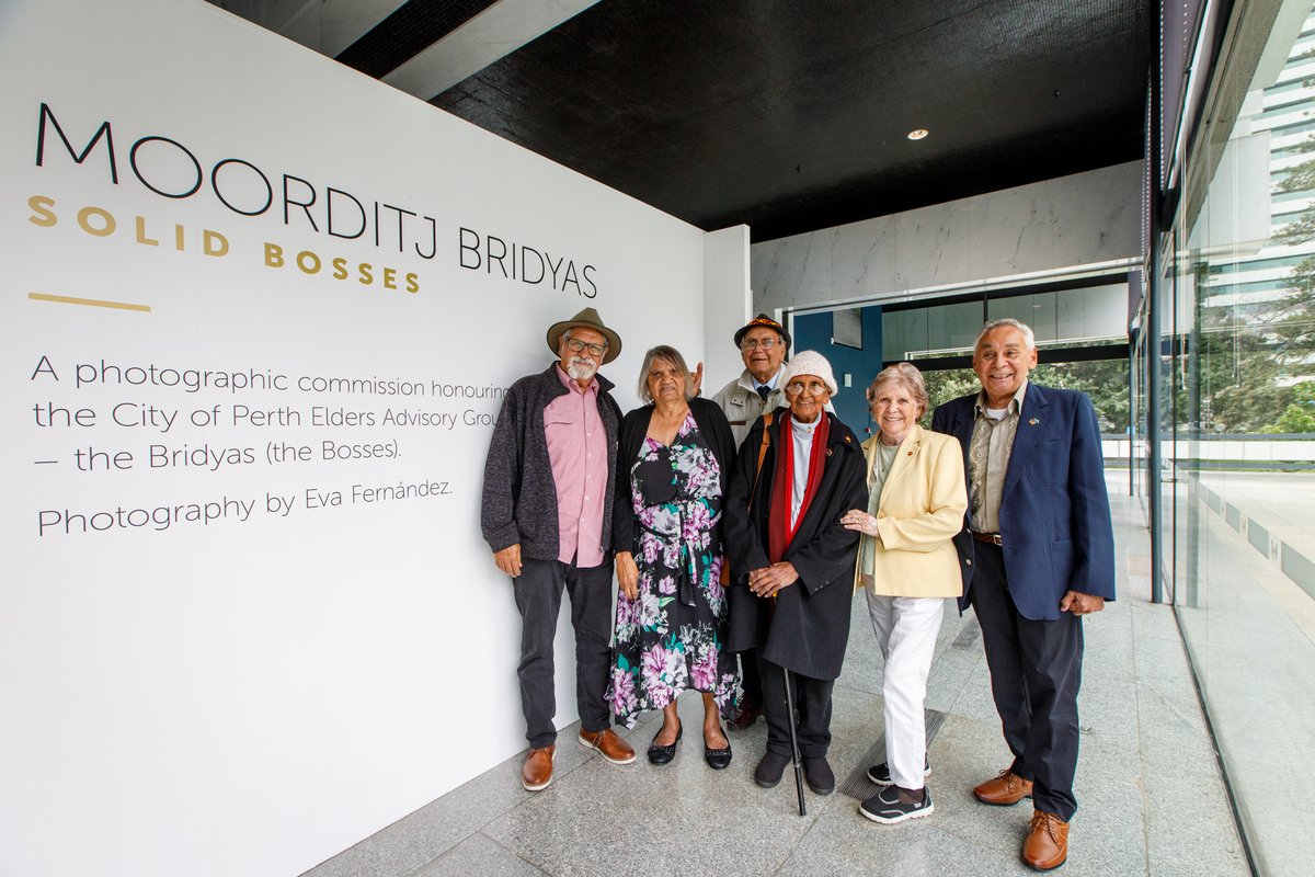 CityofPerth's tweet photo. This #NAIDOCWeek we are celebrating the legacy of Whadjuk Nyoongar Elders through portraits and oral histories. Launched today the Moorditj Bridyas (Solid Bosses) exhibition captures the spirit and essence of the ten Elders who comprise the City's Elders Advisory Group. https://t.co/toH94zQeVO