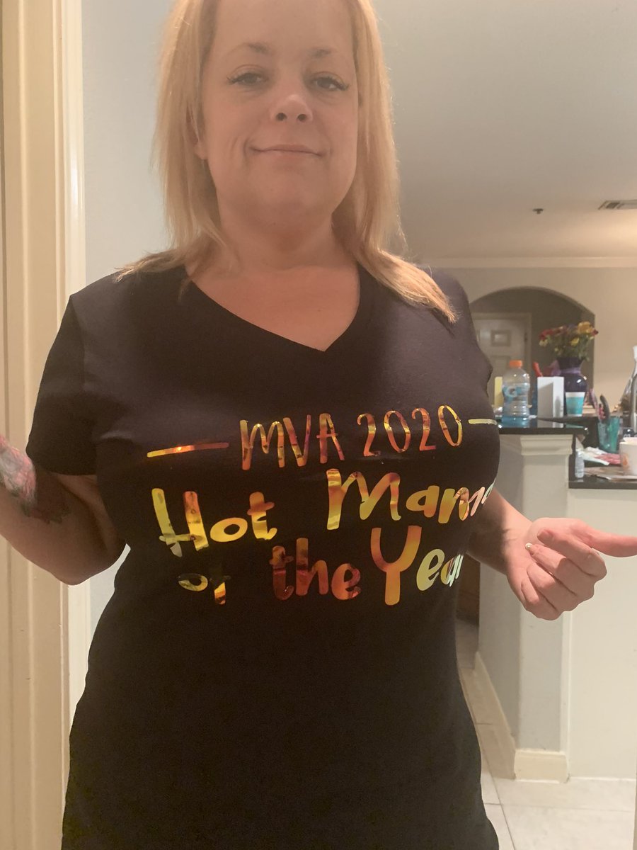 P4Brandi's tweet photo. When you are as scarred as me and win 2020 MVA Hot Mama of the Year you wear a shirt!! Thanks again Leila Carje for making it for me, I’m smiling with my eyes, I can’t smile right now or I would!😁😁😁 https://t.co/YebHOqo80E
