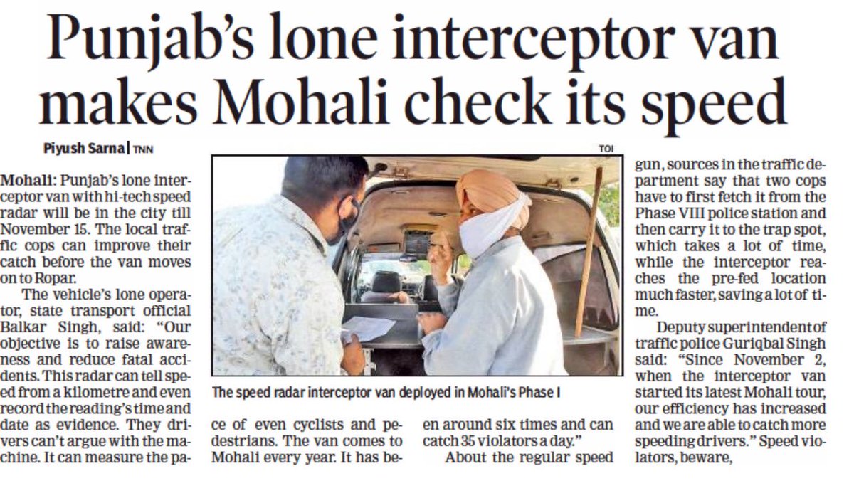 TrafficSASNagar's tweet photo. Punjab’s lone interceptor van makes Mohali check its speed . 
#AvoidOverSpeeding #ObeyTrafficRules #TrafficPolice #trafficsasnagar @PunjabPoliceInd @sasnagarpolice @CMOPb https://t.co/biwM7bf4r4