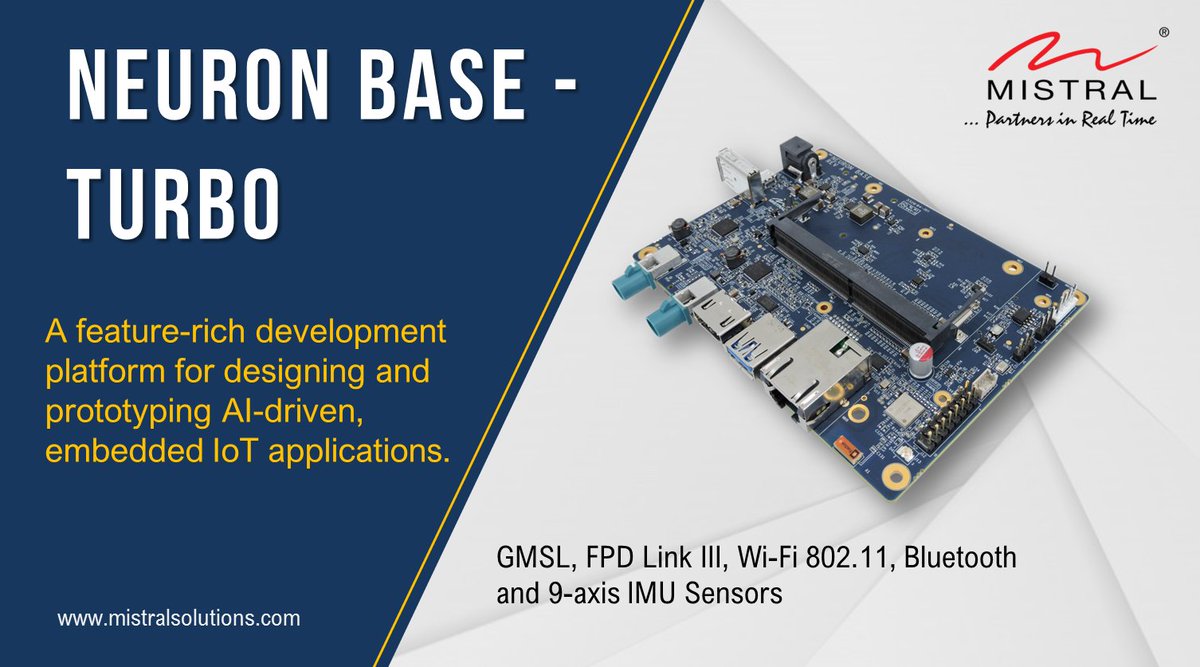 MistralSoln's tweet photo. #NBTurbo, a sophisticated variant of #NeuronBase Board, consists of powerful features & multimedia interfaces such as GMSL, FPD Link III, Wi-Fi 802.11, #Bluetooth, and 9-axis IMU #sensors, ideal for #AI & #DeepLearning applications. https://t.co/2uEye9omim
#IoT #Nvidia #mistral https://t.co/HRMlIKpUgg