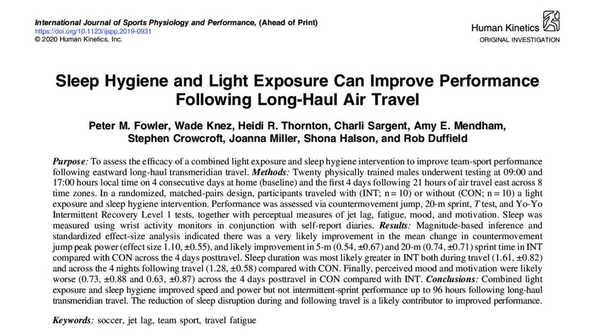 TRAVEL &amp; PERFORMANCE
.
New Research:😴+☀️can improve performance post✈️
.
1️⃣ Protect😴= top priority
2️⃣ Consider😴timing during✈️
3️⃣ Combine body⏰adjust with treatment of jet-lag symptoms
.
Full text👉bit.ly/sleep_2_win
.
✈️Education + Bespoke Plans👉recoveryatthehub.com.au/consulting