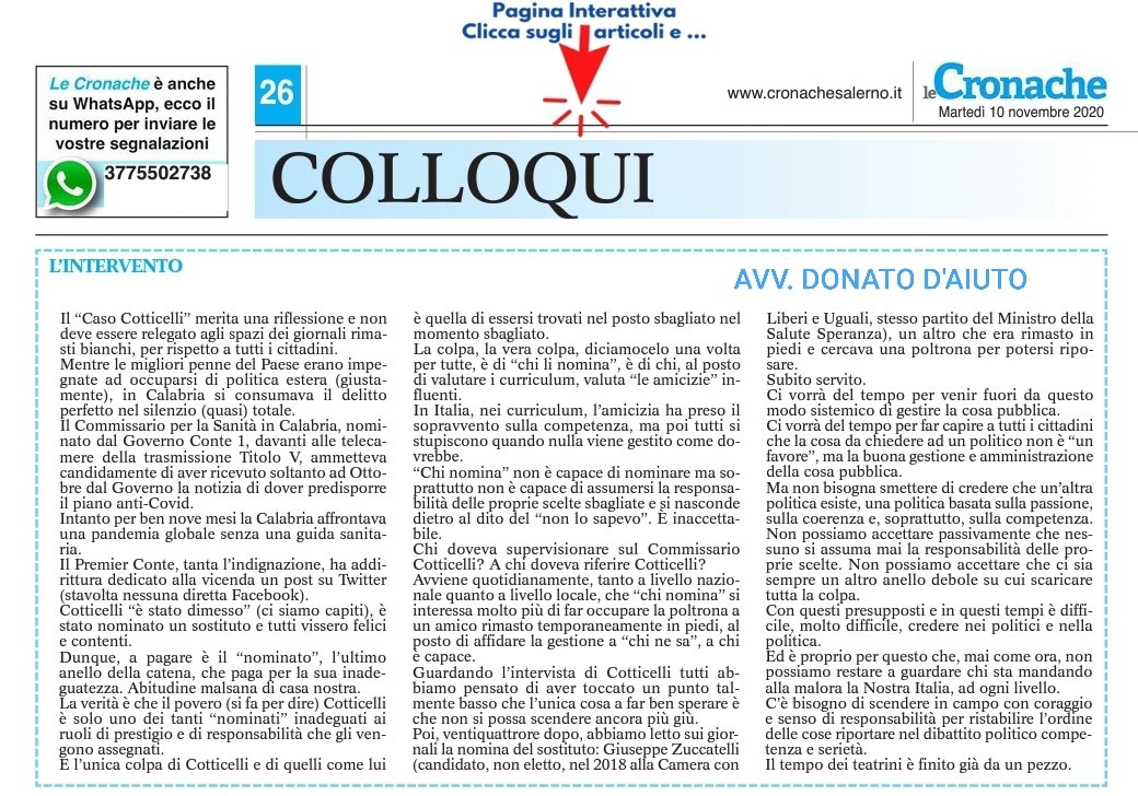 d_dhelp's tweet photo. Per chi avesse piacere, una mia riflessione pubblicata oggi su LeCronache di Salerno.

#politica
#cotticelli
#calabria
#covid https://t.co/g6F7CqBscr